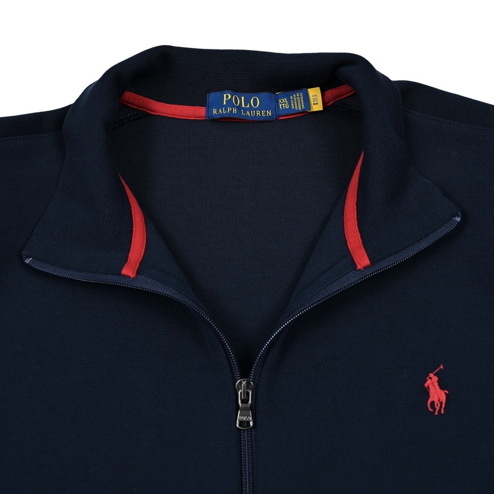 Polo Ralph Lauren Track Jacket Mens 2XL Navy Full Zip Pique Zip Pockets Preppy